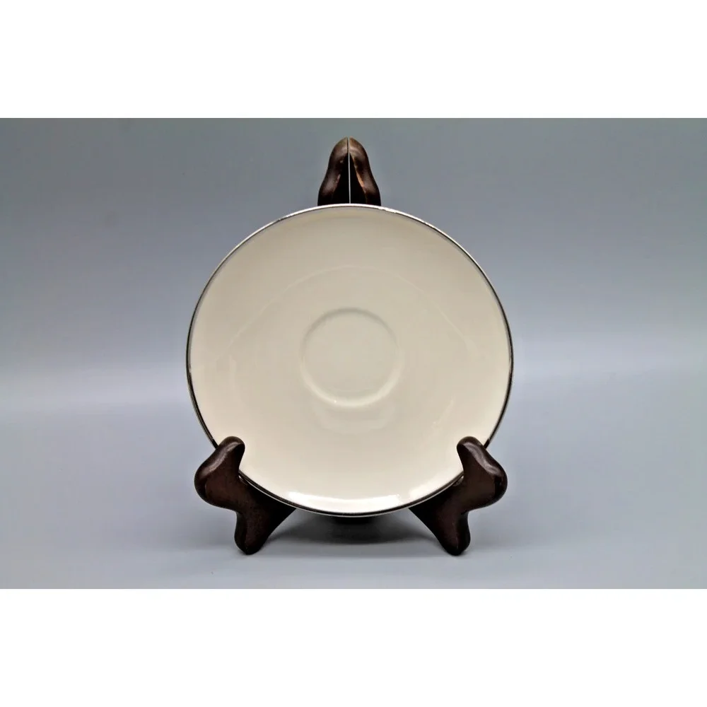 Franciscan Masterpiece China Cup & Saucer Set White Silver Platinum Rim Vintage